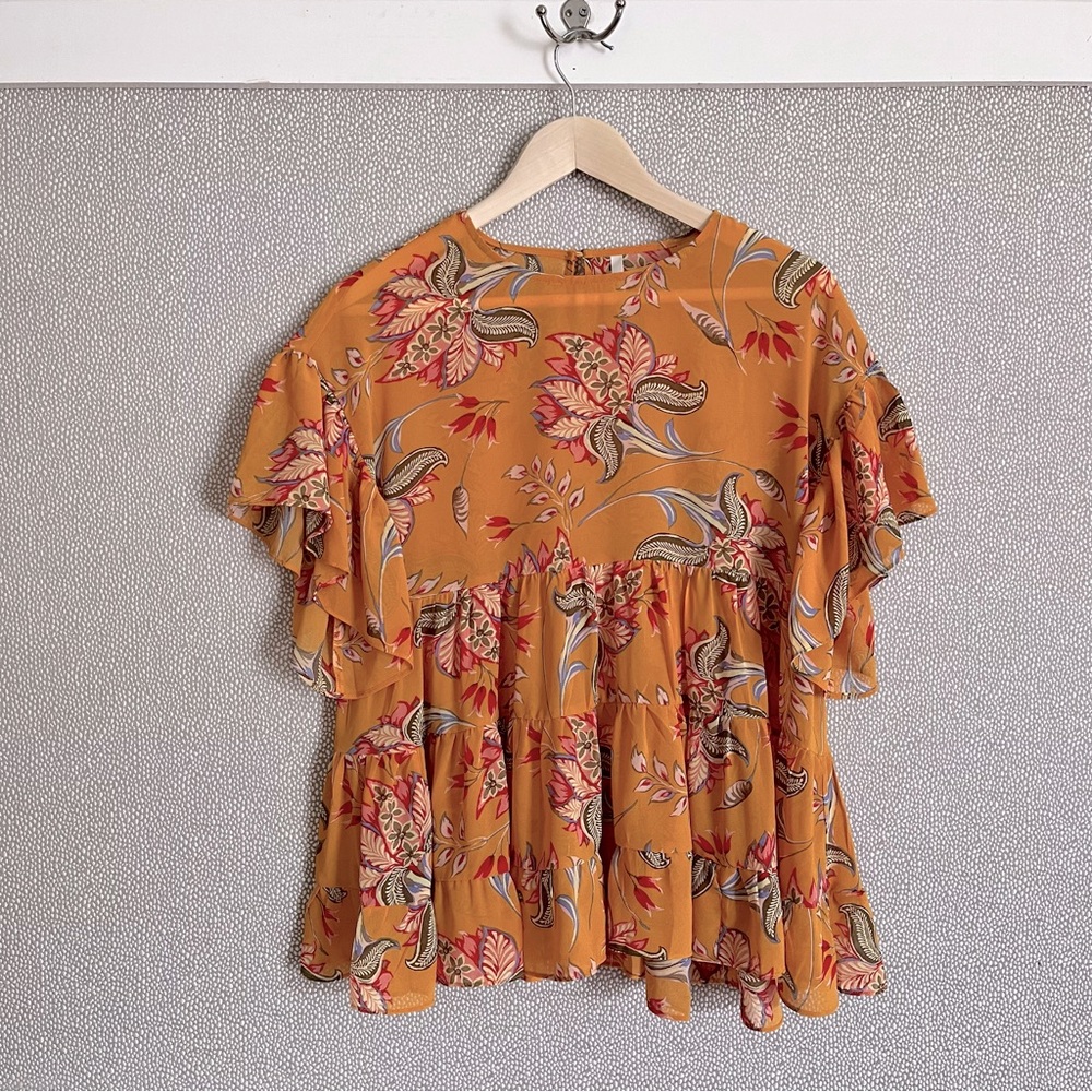 S Honestee Flutter Sleeve Peplum Top